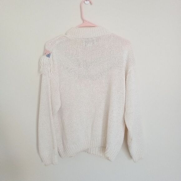 American Weekend Knit Fringe Floral Sweater White Size Medium - Picture 5 of 7